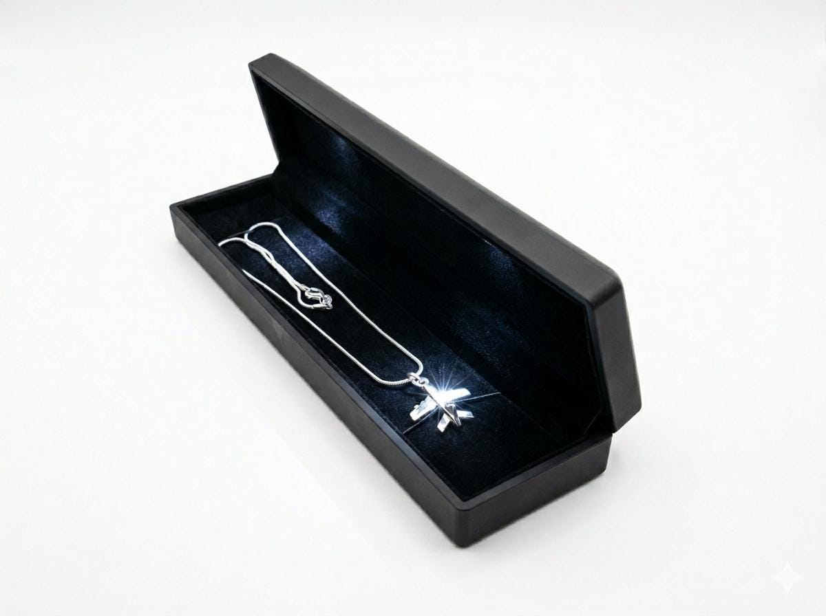 925 Sterling Silver Airplane Necklace Pendant - Snake Chain - LED Light Gift Box