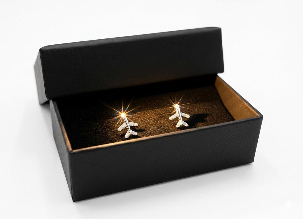 925 Sterling Silver Airplane Stud Earrings (Cleaning Cloth + Gift Box)