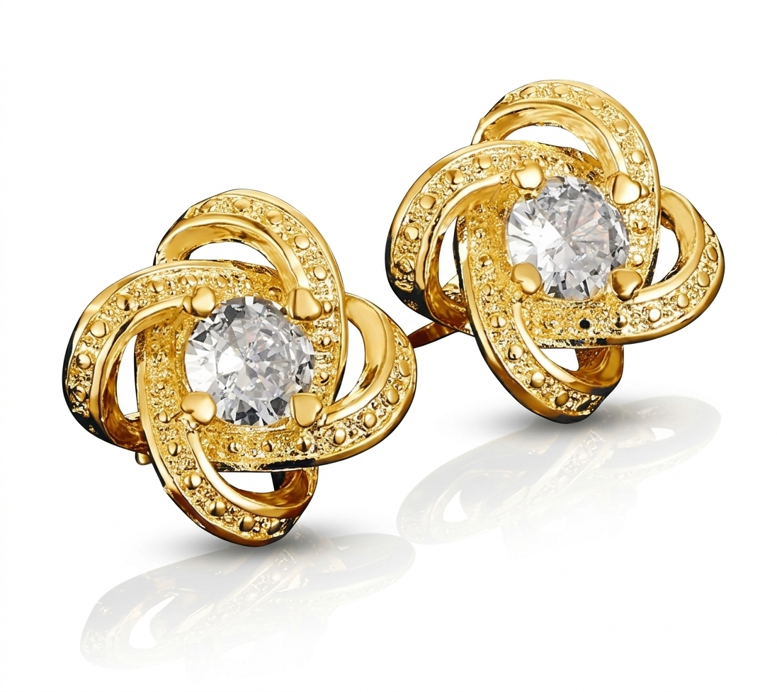 18K Rose Flower Knot Stud Earrings