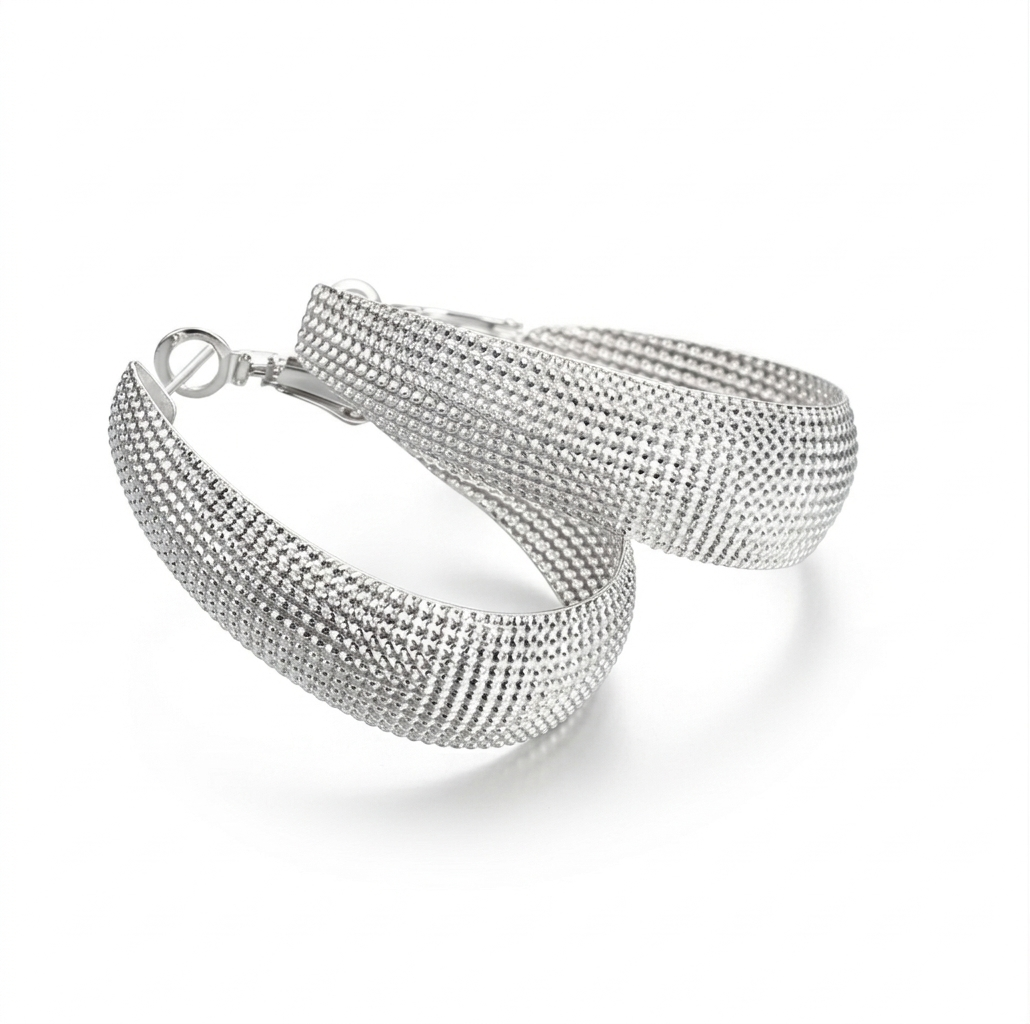 Luxury 925 Sterling Silver Textured Hoop Earrings