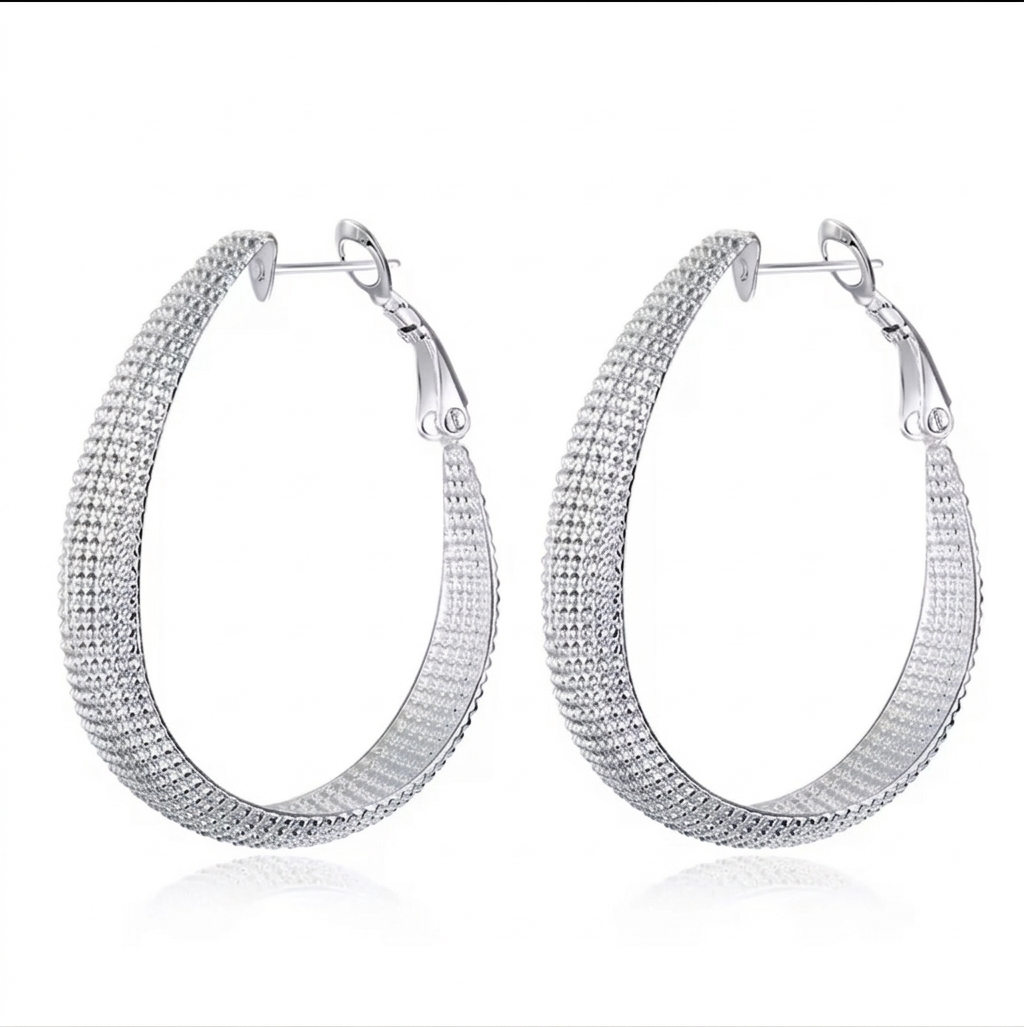 Luxury 925 Sterling Silver Textured Hoop Earrings