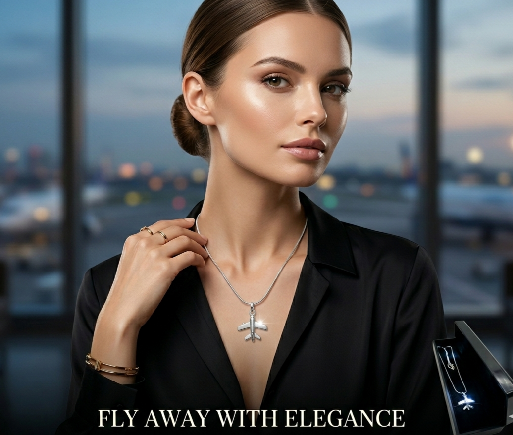 925 Sterling Silver Airplane Necklace Pendant - Snake Chain - LED Light Gift Box
