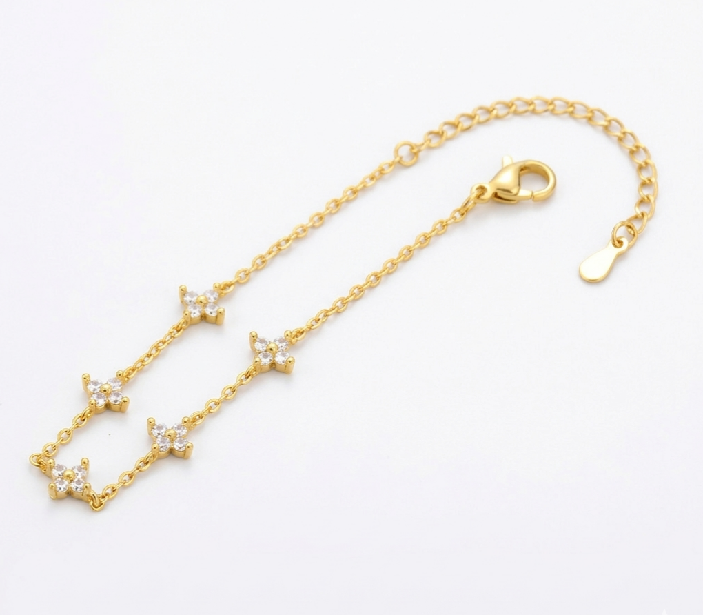 18K Gold Plated 925 Sterling Silver Dainty Flower Bracelet for Women