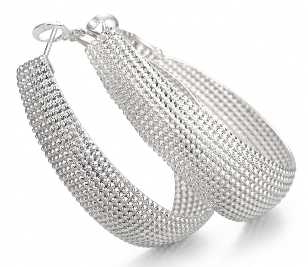 Luxury 925 Sterling Silver Textured Hoop Earrings