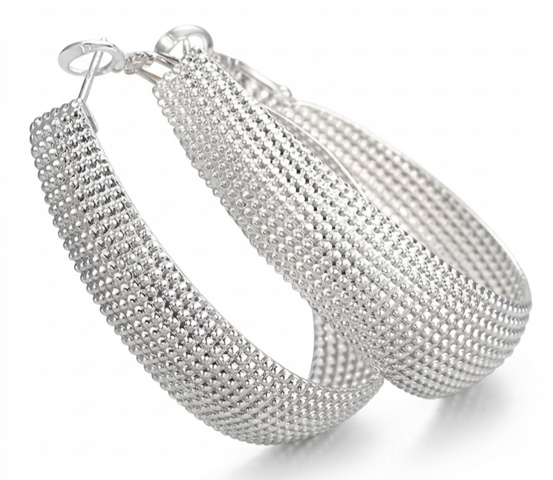 Luxury 925 Sterling Silver Textured Hoop Earrings
