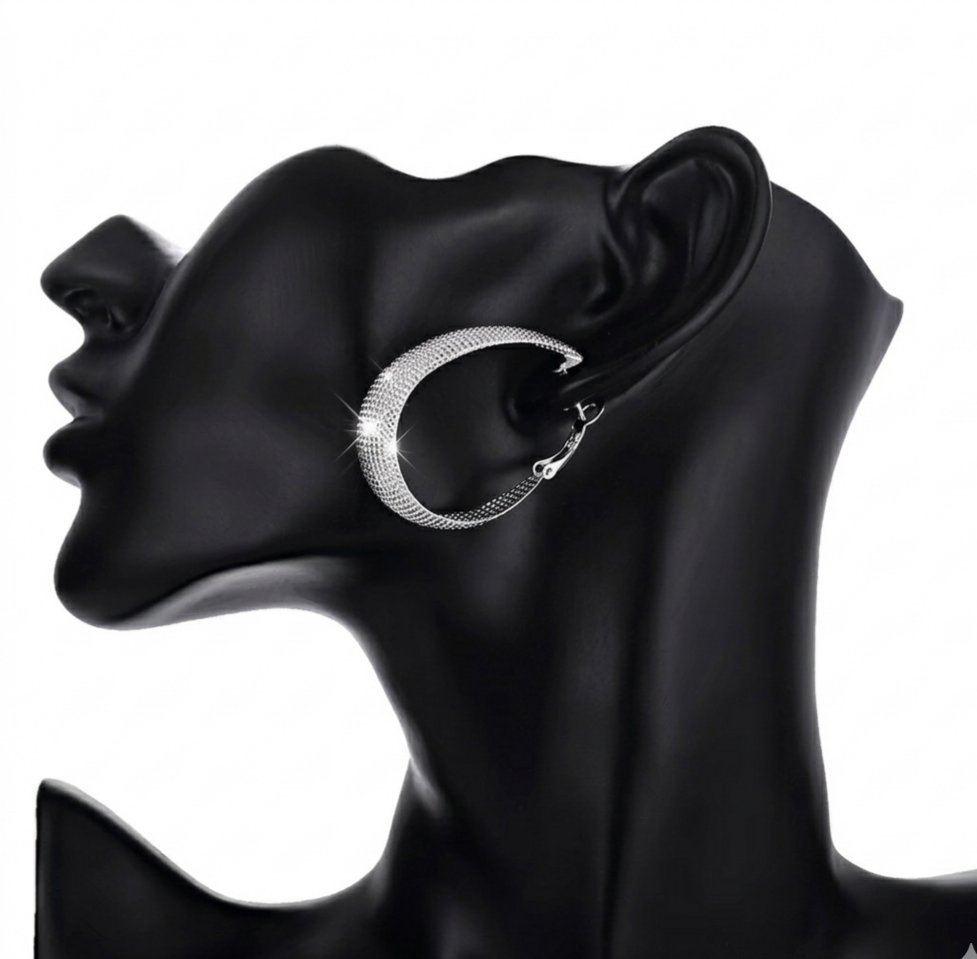Luxury 925 Sterling Silver Textured Hoop Earrings