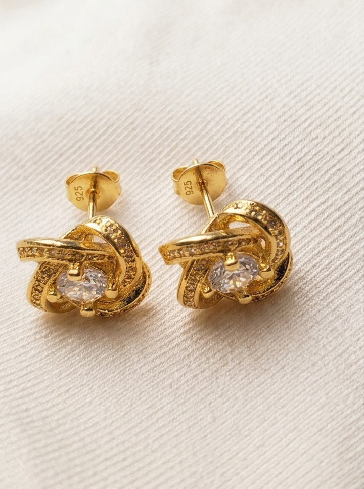 18K Rose Flower Knot Stud Earrings