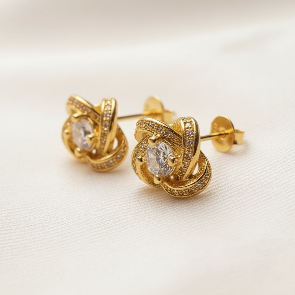 18K Rose Flower Knot Stud Earrings