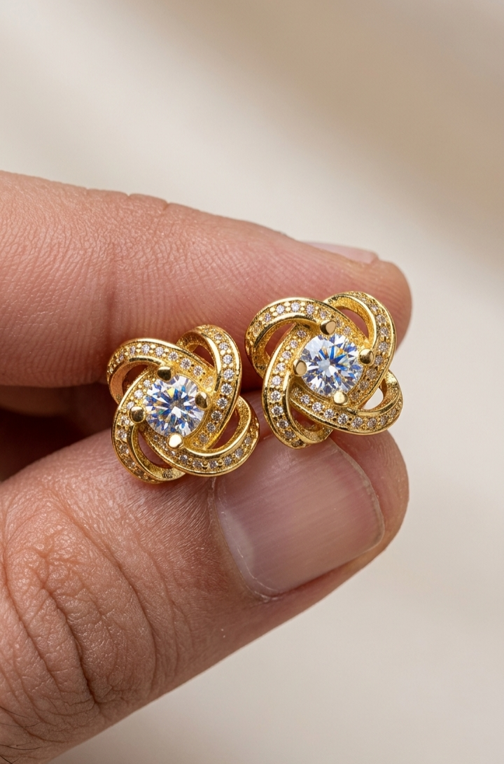 18K Rose Flower Knot Stud Earrings