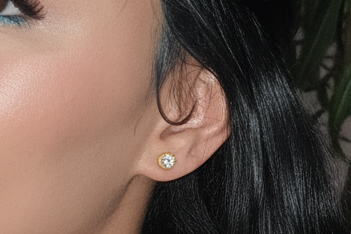 18K Gold Halo Diamond Stud Earrings