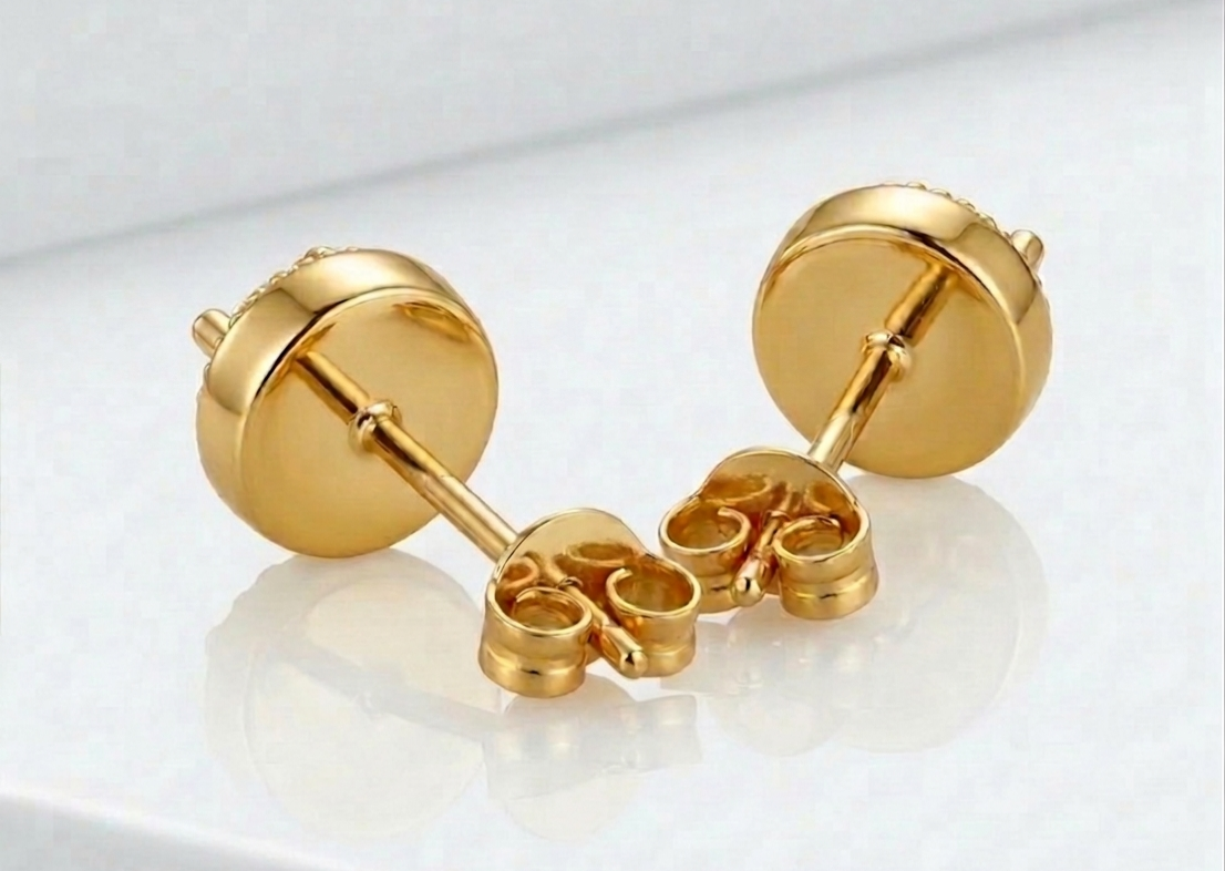 18K Gold Halo Diamond Stud Earrings