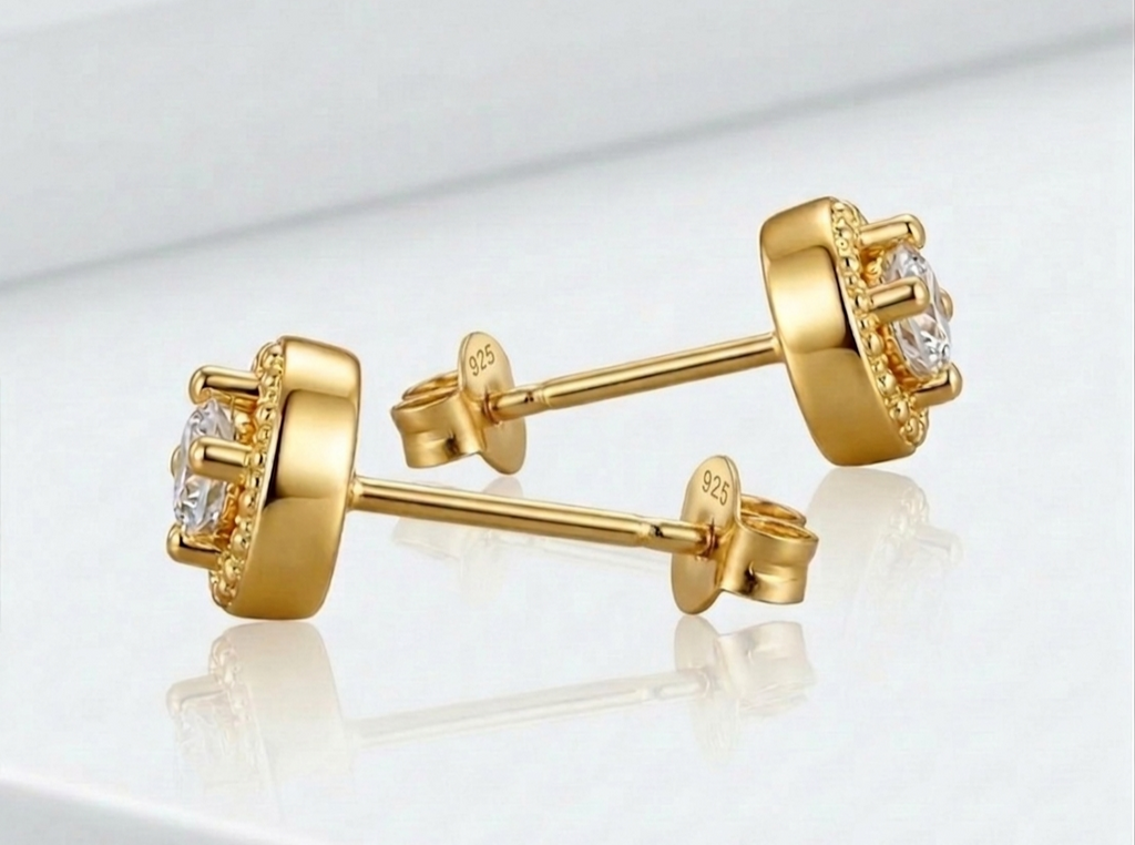 18K Gold Halo Diamond Stud Earrings