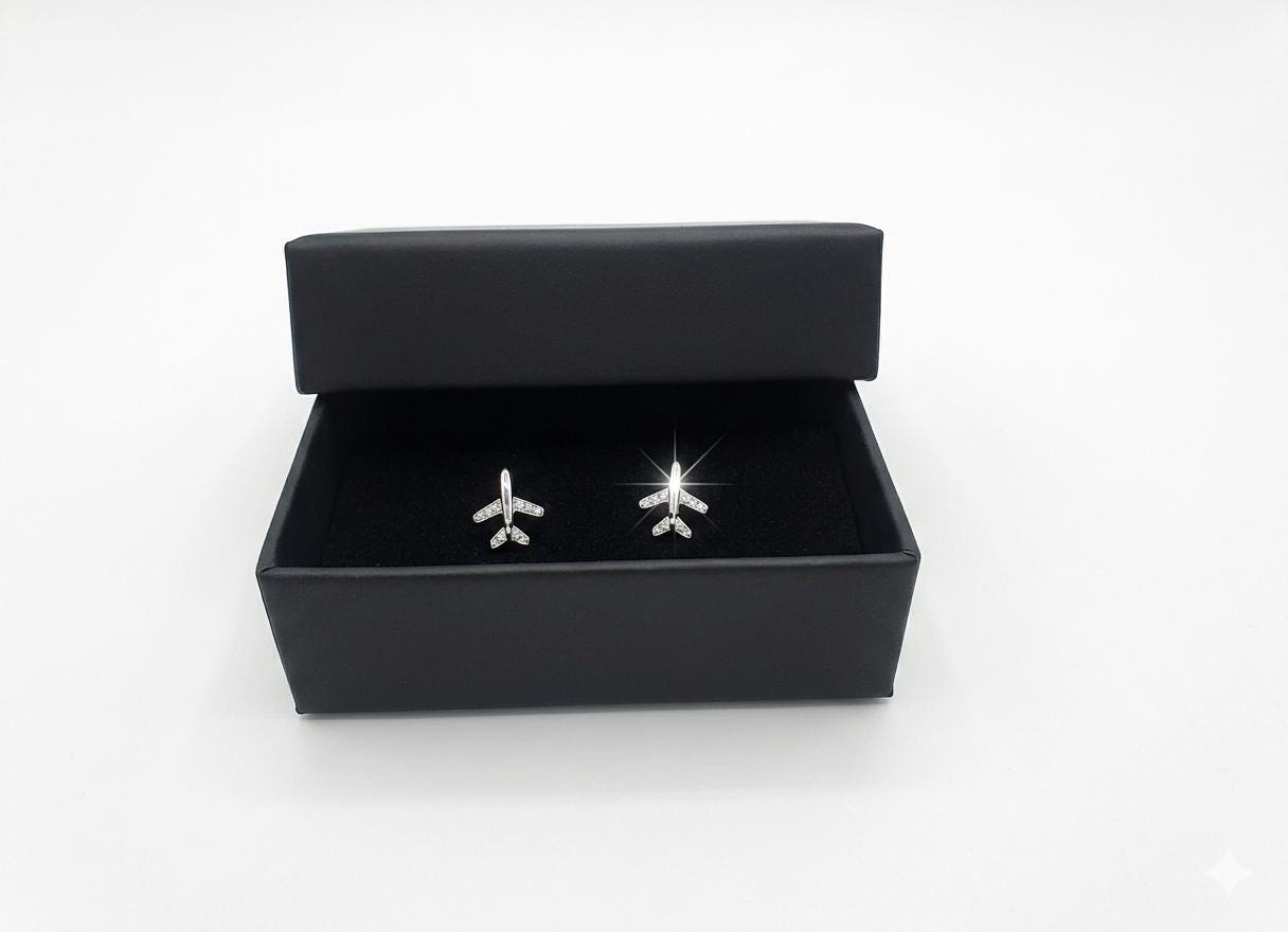 925 Sterling Silver Airplane Stud Earrings (Cleaning Cloth + Gift Box)