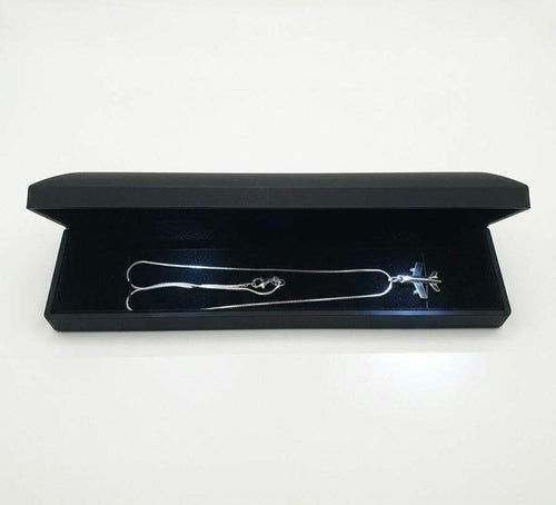925 Sterling Silver Airplane Necklace Pendant - Snake Chain - LED Light Gift Box