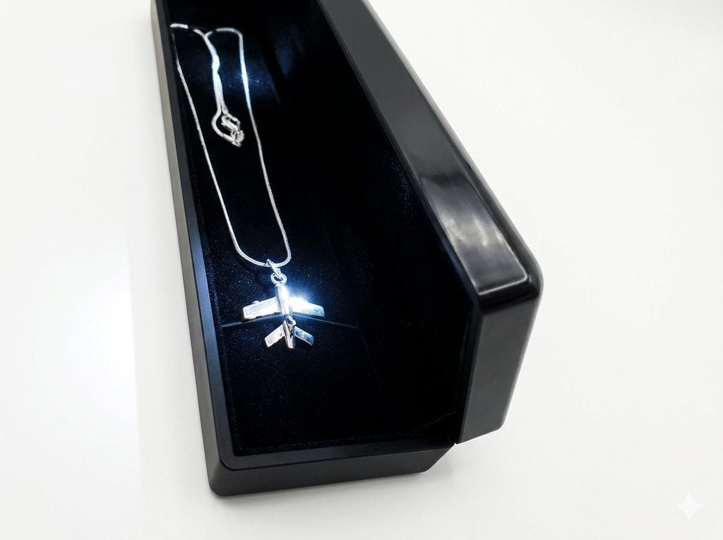 Sterling Silver Airplane Necklace With LED Gift Box