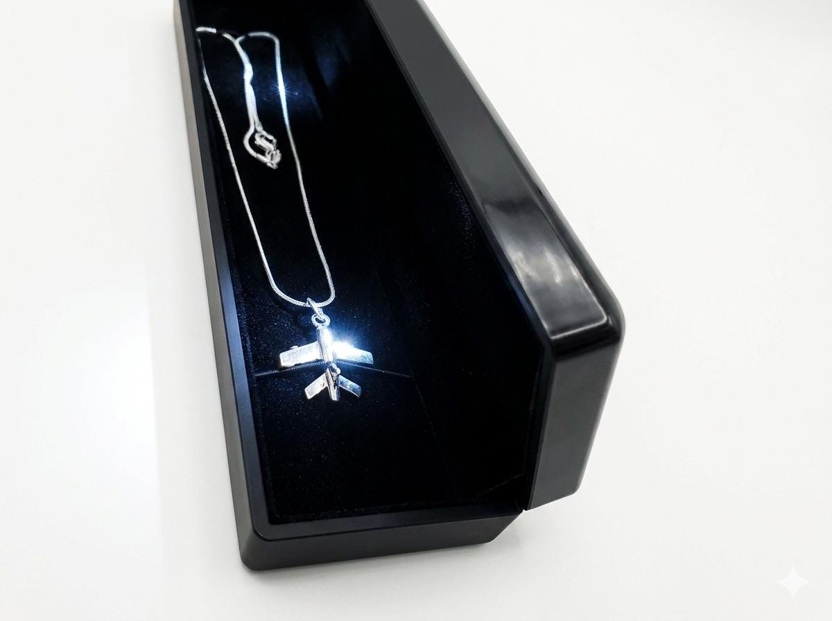 925 Sterling Silver Airplane Necklace Pendant - Snake Chain - LED Light Gift Box